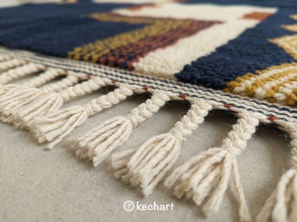 Custom Size Beni Ourain Rug - Handwoven Moroccan Wool in Rust & Cream Geometric