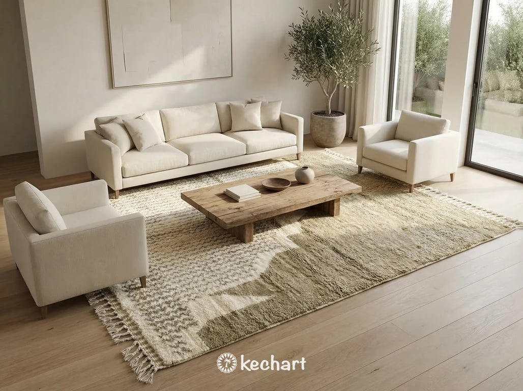 Luxurious Custom Size Shag Rug at the Foot of a Bed, Adding Warmth and Texture with Natural Wool Moroccan Craftsmanship
