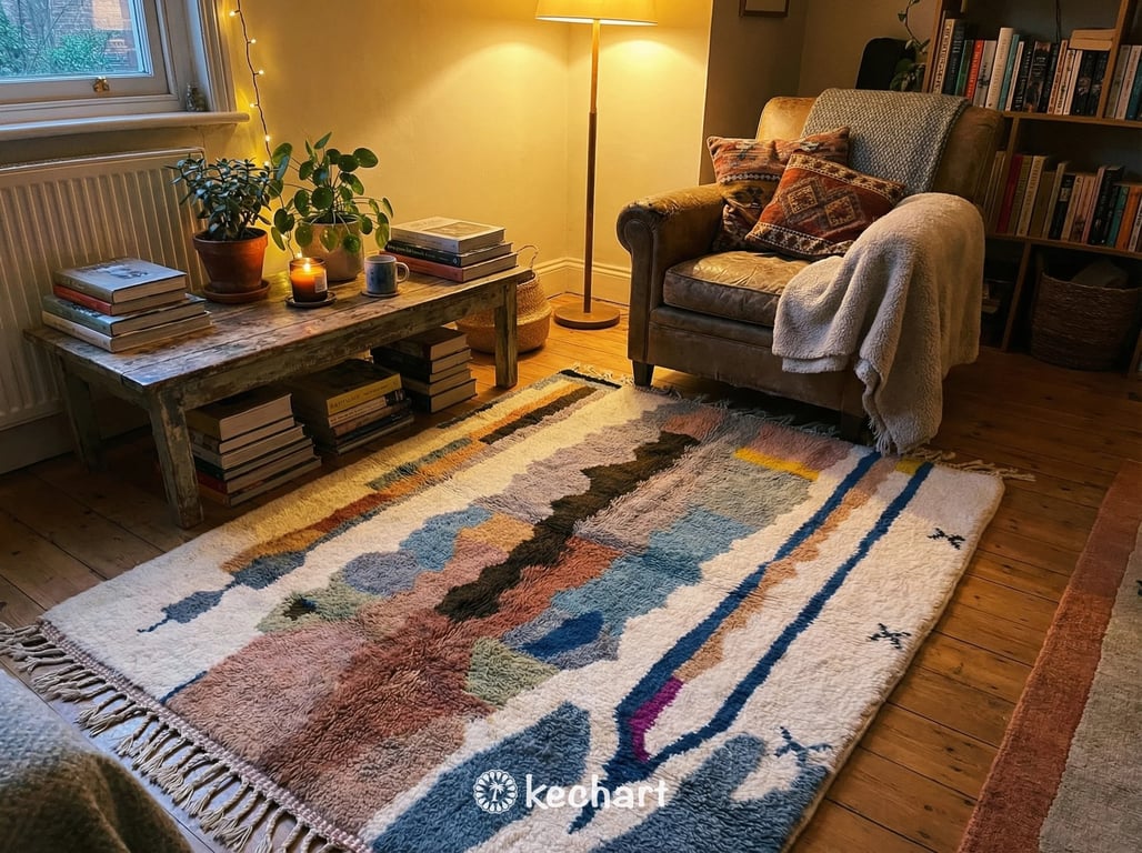 Custom Beni Ourain Rug - Handmade Moroccan Wool, Cream & Beige Diamond