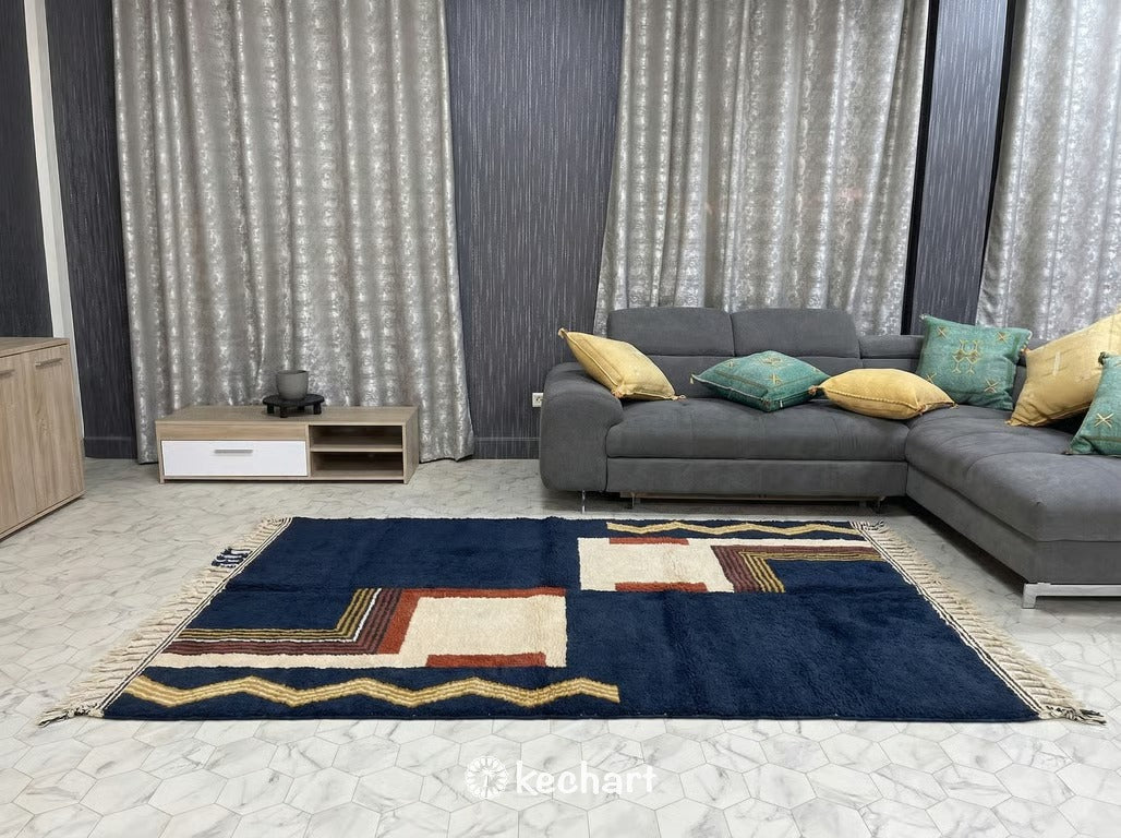 Custom Size Beni Ourain Rug - Handwoven Moroccan Wool in Rust & Cream Geometric