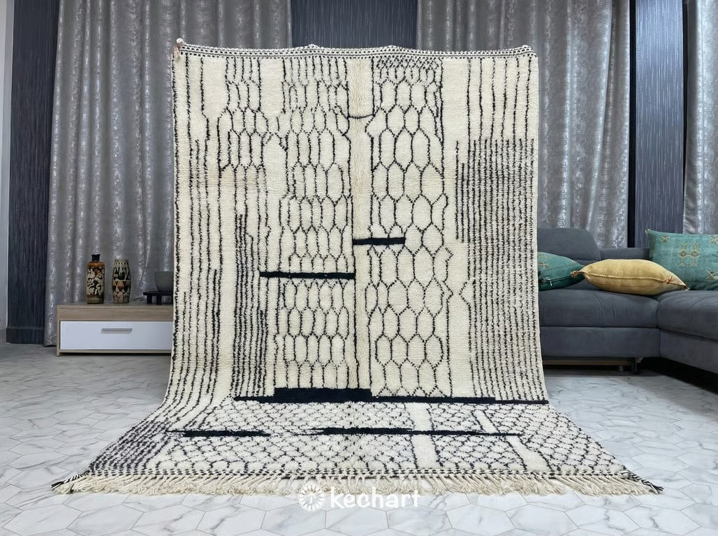 Custom Beni Ourain Rug - Handwoven Moroccan Wool in Cream & Charcoal Diamond