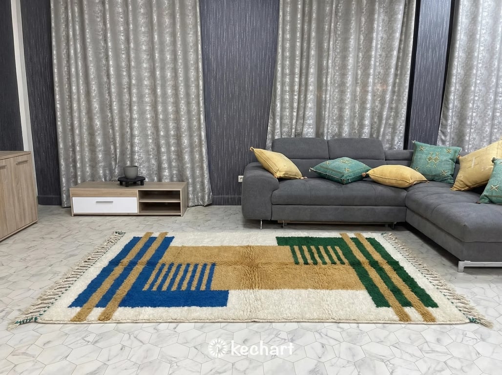Custom Beni Ourain Rug - Made to Order Moroccan Wool Rug in Blue & Gold