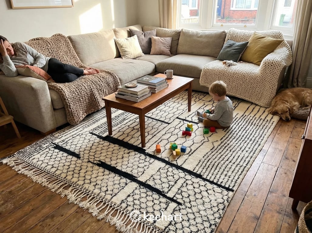 Custom Beni Ourain Rug - Handwoven Moroccan Wool in Cream & Charcoal Diamond