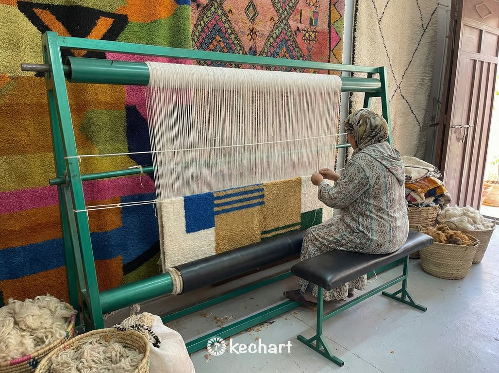 Custom Beni Ourain Rug - Made to Order Moroccan Wool Rug in Blue & Gold