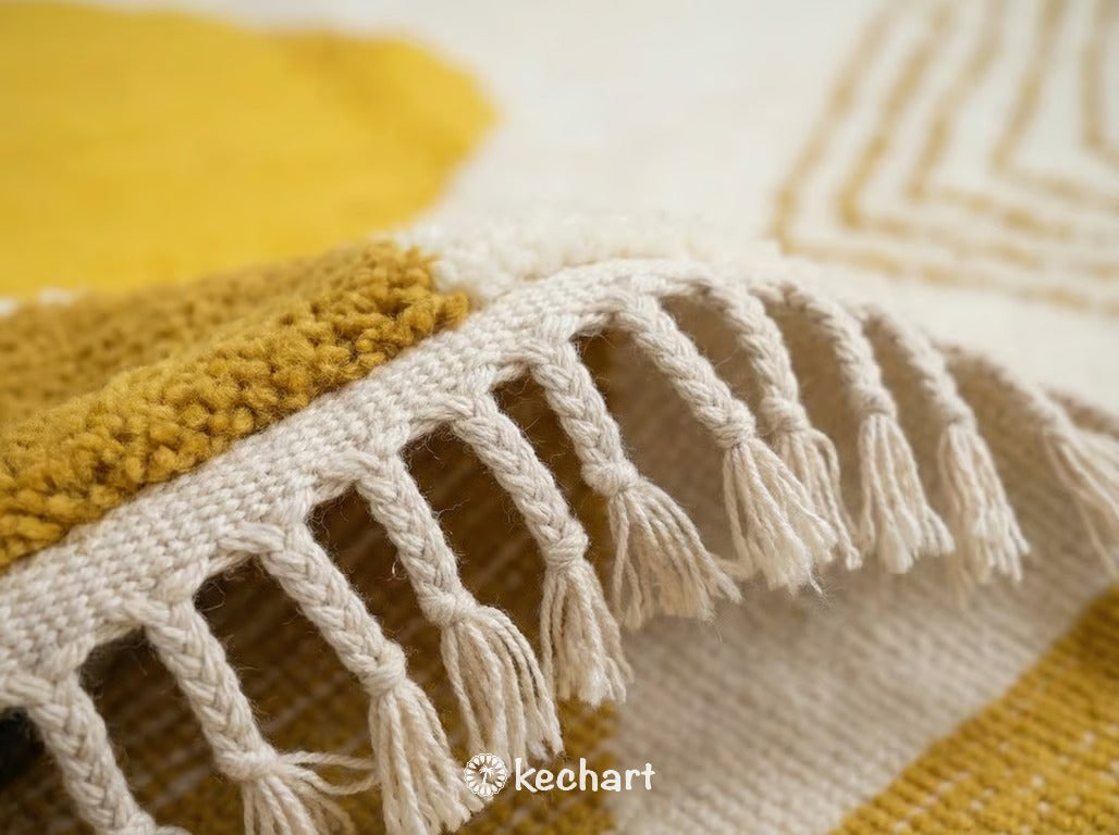 Custom Size Beni Ourain Rug - Handwoven Moroccan Wool, Cream & Sunflower