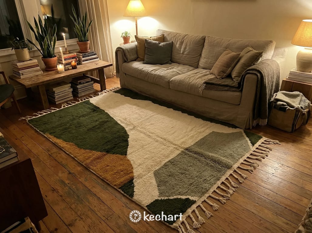 Custom Beni Ourain Rug - Olive & Sage Geometric Wool Rug - Made to Order