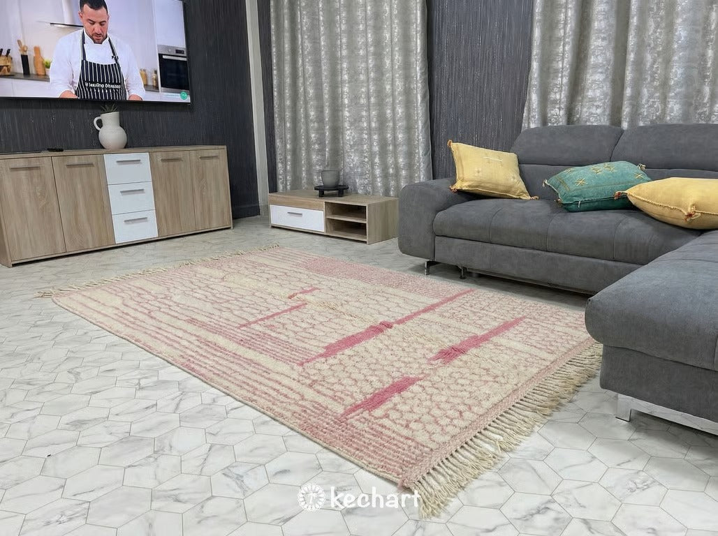 Custom Beni Ourain Rug - Made to Order Moroccan Wool with Pink Diamonds