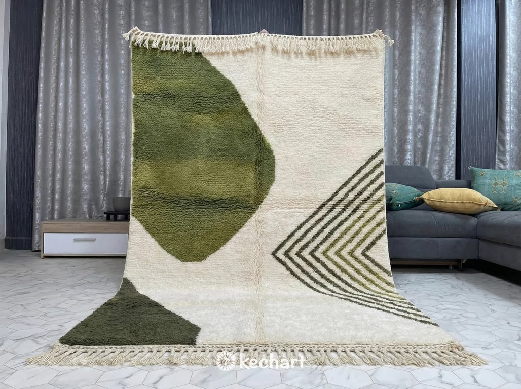 Custom Beni Ourain Rug - Made to Order Olive Green & Kombu Wool Rug