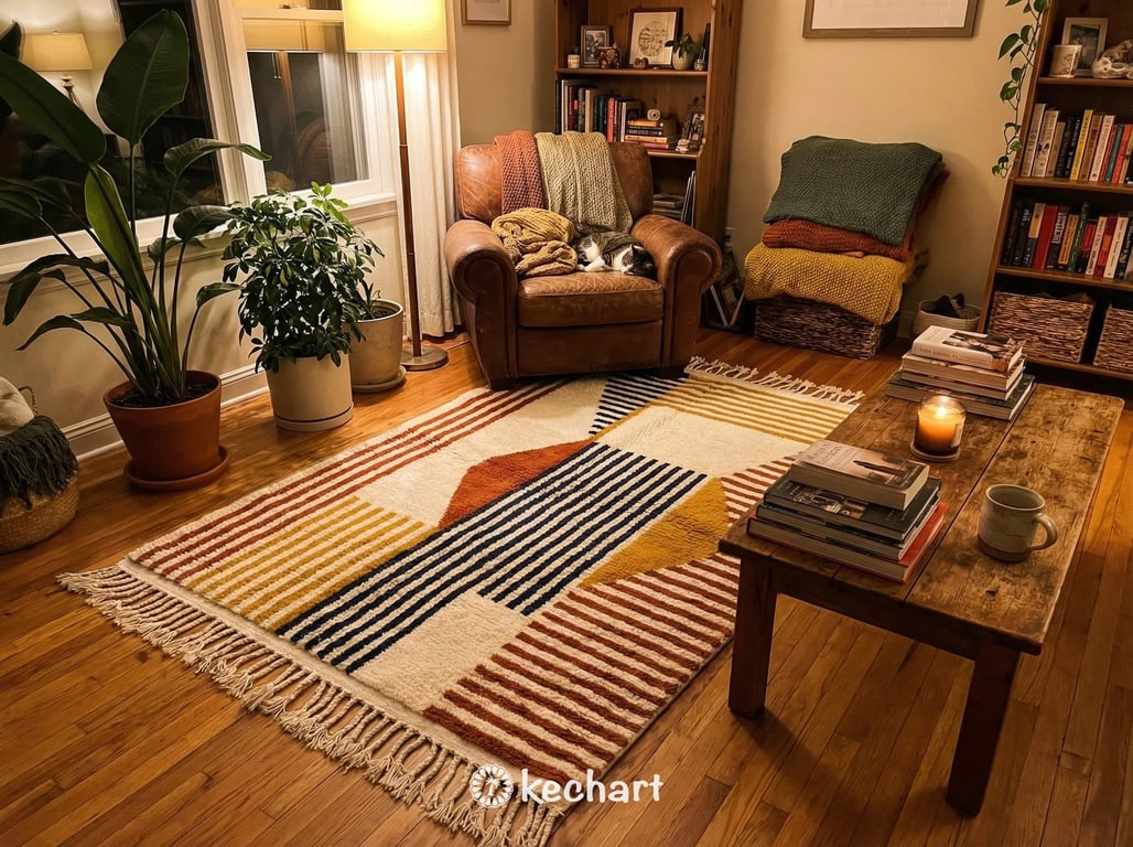 Custom Beni Ourain Rug - Handwoven Moroccan Wool, Rust & Navy Diamonds