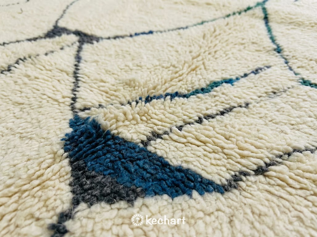 Custom Beni Ourain Rug - Handwoven Moroccan Wool, Cream & Sapphire Blue