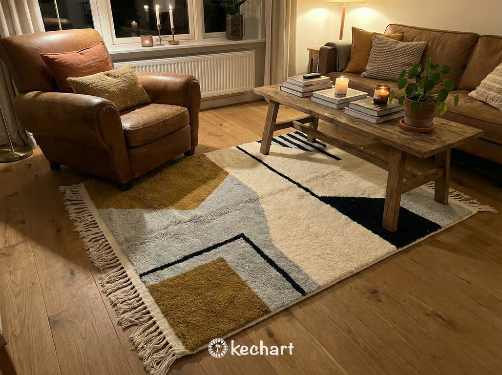 Custom Size Beni Ourain Rug - Handwoven Moroccan Wool with Diamond Pattern