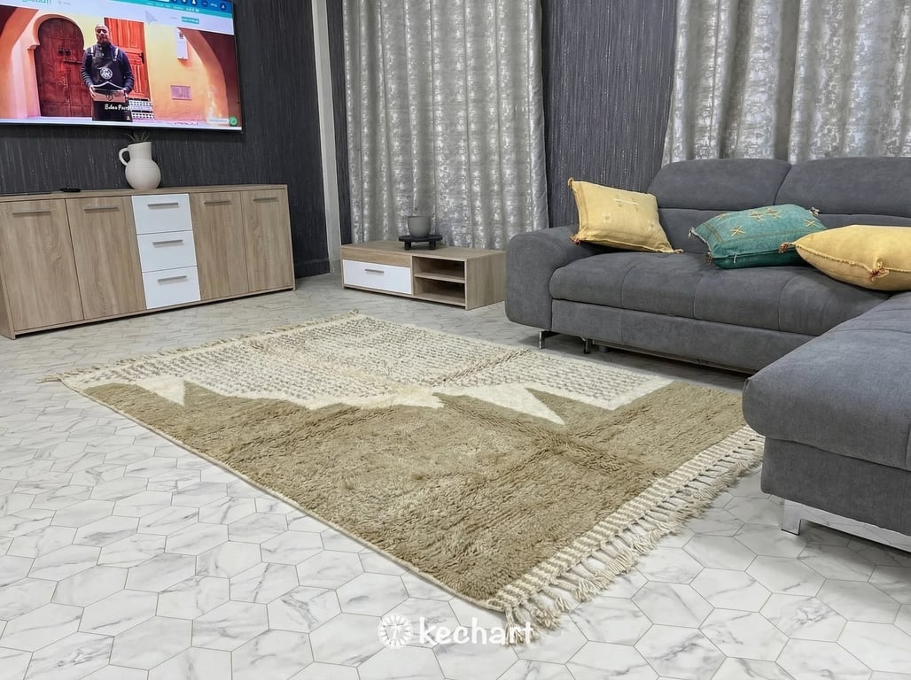 Custom Beni Ourain Rug - Handwoven Cream & Khaki Wool - Made to Order