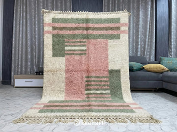 Custom Beni Ourain Rug - Made to Order Moroccan Wool, Sage & Pink Geometric