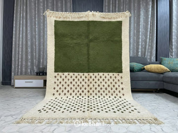 Custom Made Beni Ourain Rug - Handwoven Moroccan Wool in Olive Grove & Beige