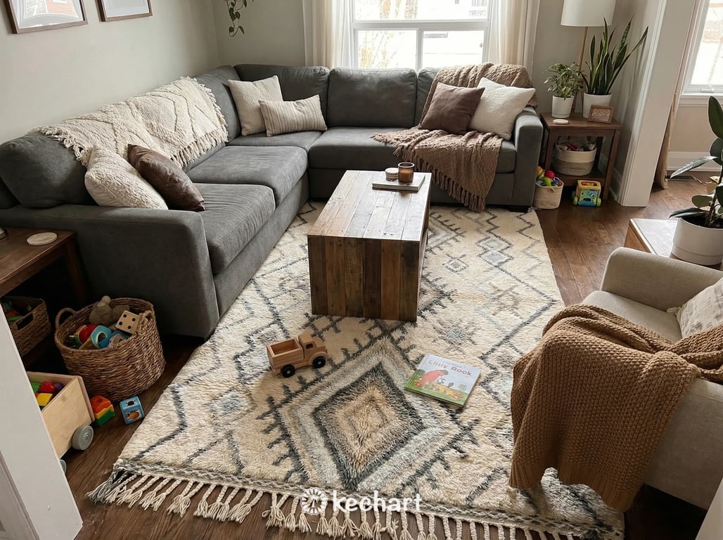 Handwoven Beni Ourain Rug Custom Sizes - Grey & White Mountain Chevron Wool