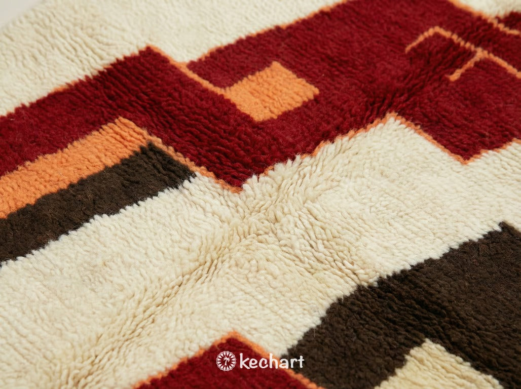 Custom Beni Ourain Rug - Handmade Moroccan Wool in Crimson, Orange & Cream