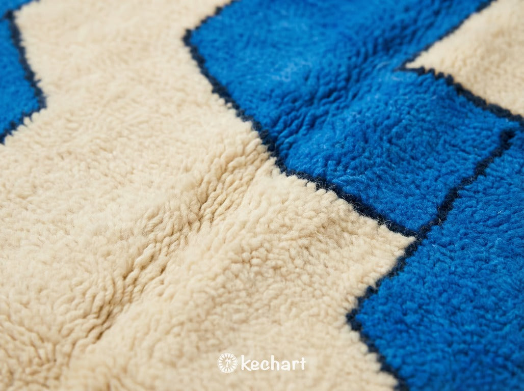 Custom Beni Ourain Rug - Made to Order Cream & Blue Moroccan Wool Rug