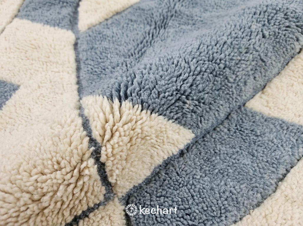 Custom Beni Ourain Rug - Made to Order Cream & Blue Wool