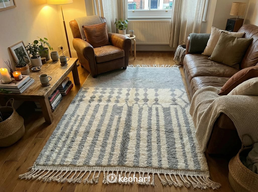 Custom Size Beni Ourain Rug - Handwoven Silver Grey Geometric Wool