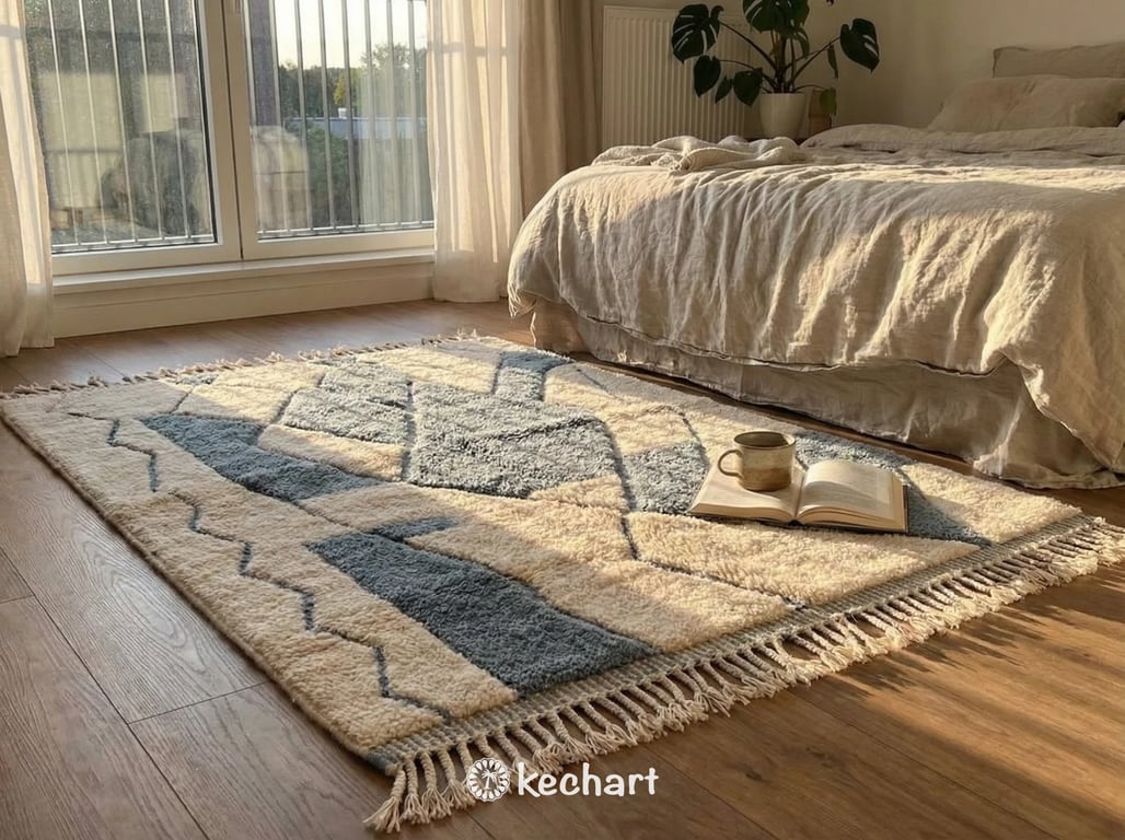 Custom Beni Ourain Rug - Made to Order Cream & Blue Wool