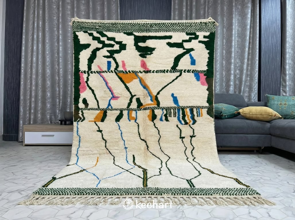 Custom Geometric Beni Ourain Rug - Made to Order Moroccan Wool in Blue & Gold