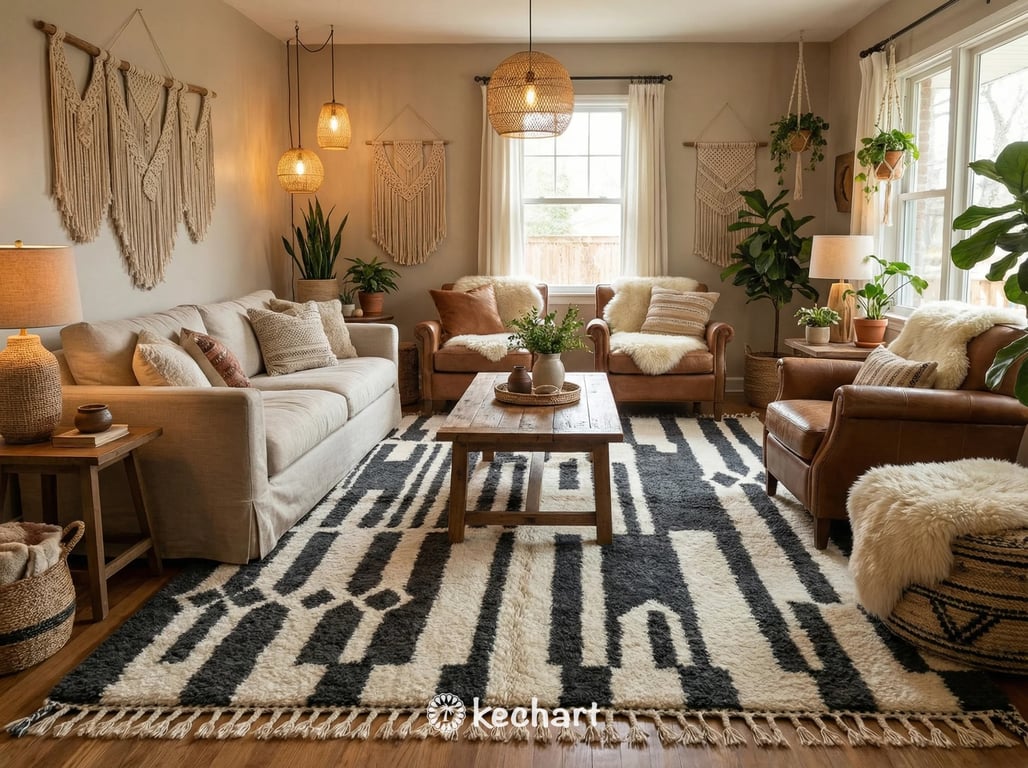 Close-up detail shot highlighting the thick, hand-knotted wool texture and the organic variation in the geometric lines of a custom Berber rug.