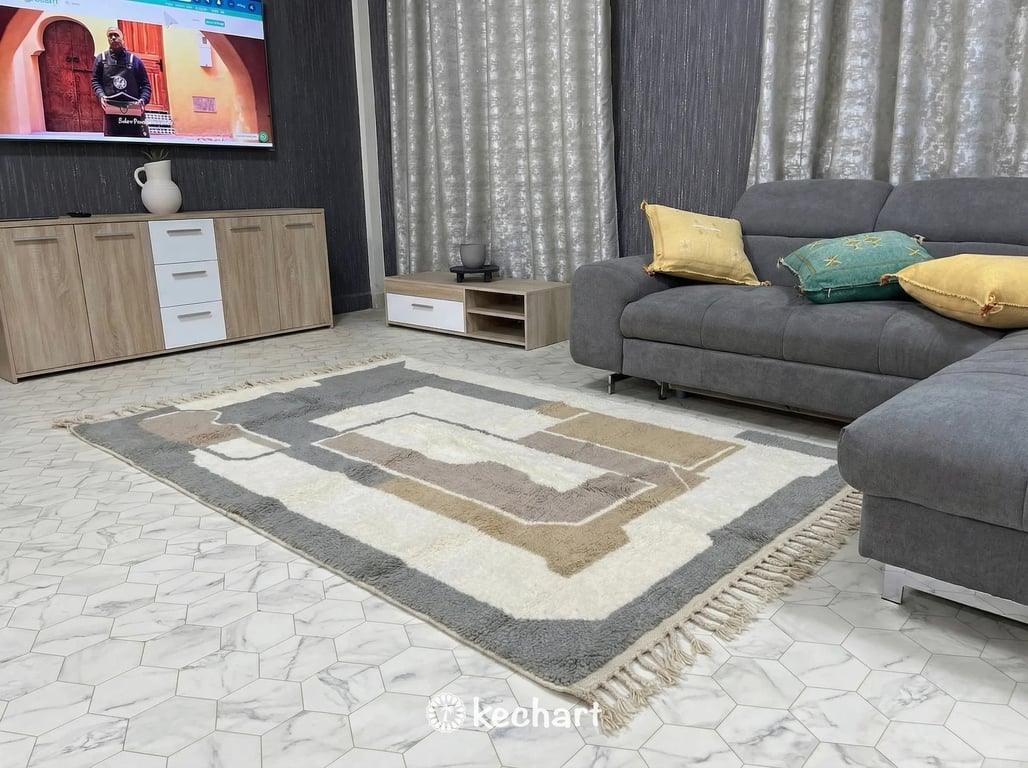 Custom Beni Ourain Rug - Handwoven Moroccan Wool in Soft White & Grey