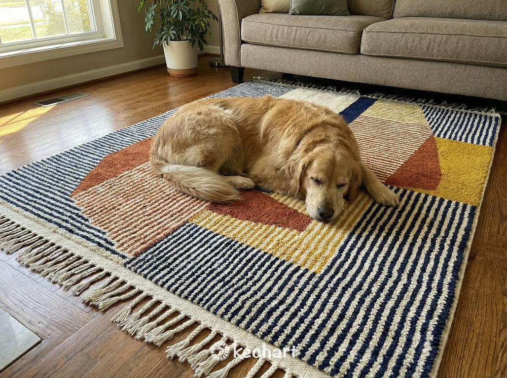 Custom Beni Ourain Rug - Made to Order Moroccan Wool Rust & Navy Diamonds