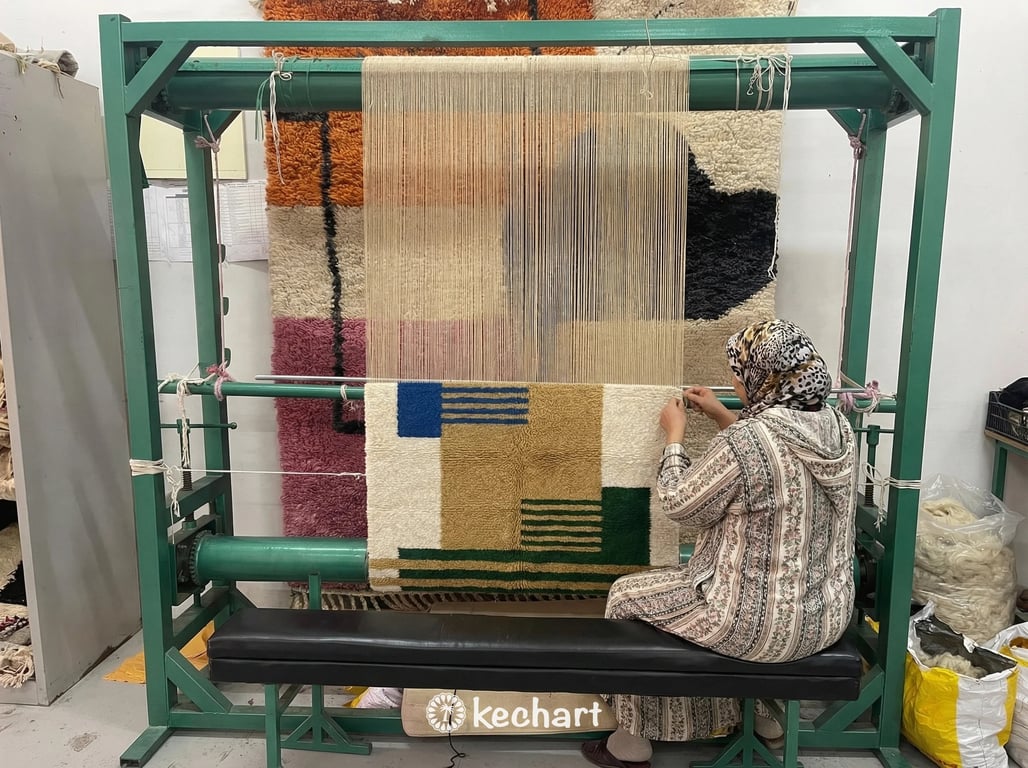 Custom Beni Ourain Rug - Made to Order Moroccan Wool Rug in Blue & Gold