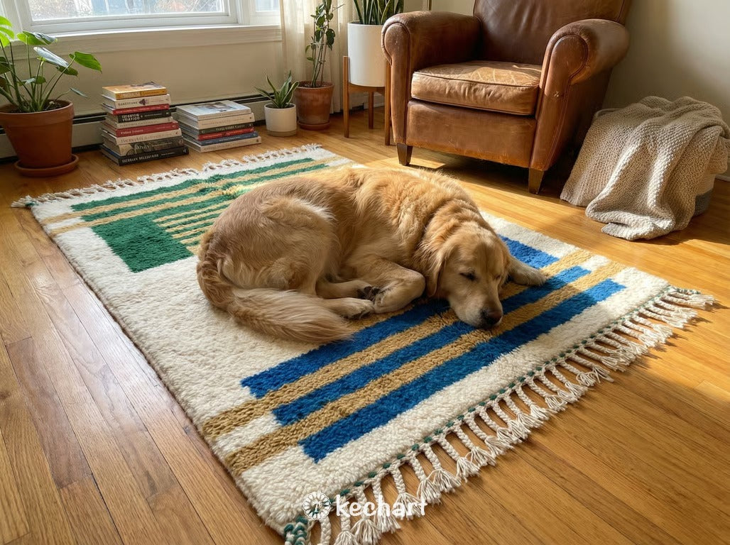 Custom Beni Ourain Rug - Made to Order Moroccan Wool Rug in Blue & Gold