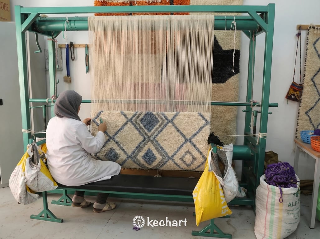 Custom Beni Ourain Rug - Handwoven Moroccan Wool with Organic Blue & Grey Pattern