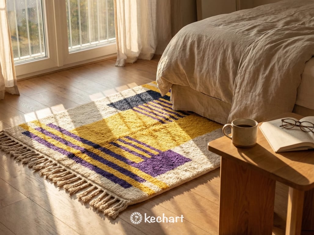 Custom Beni Ourain Rug - Handwoven Wool, Night Sky & Sunflower Diamonds