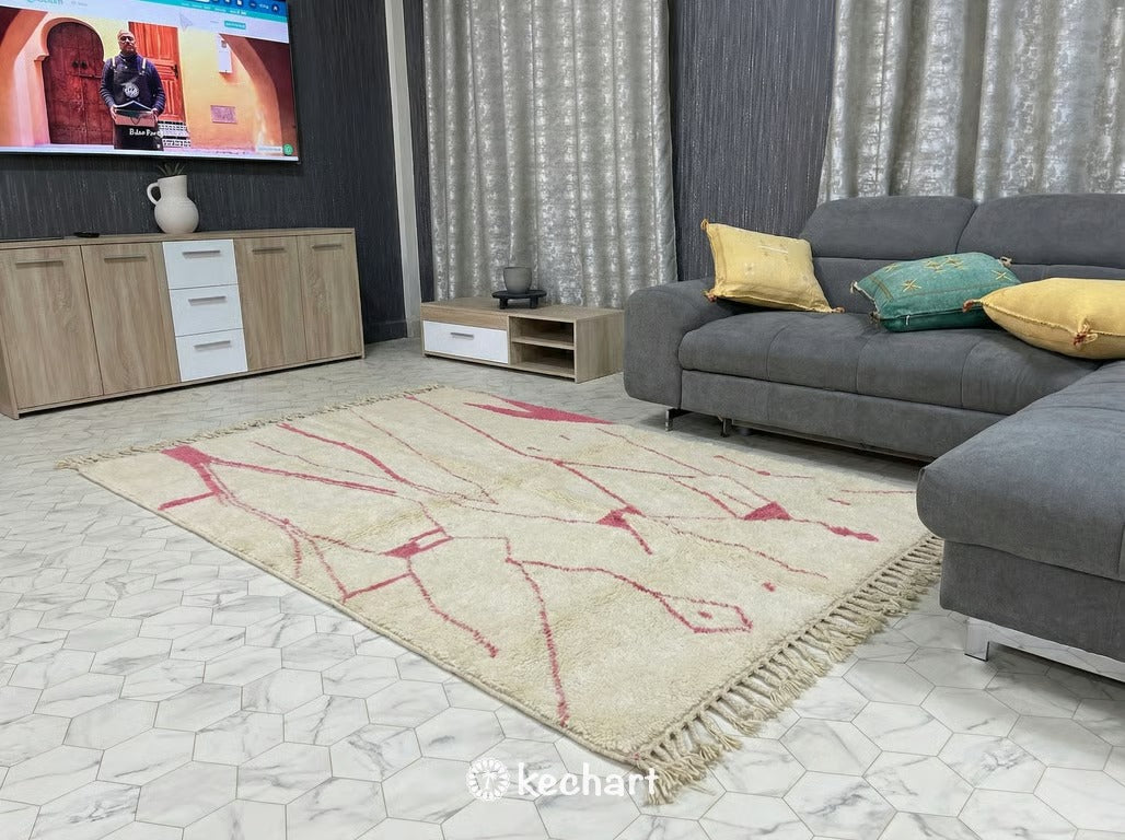 Made to Order Beni Ourain Rug - Cream & Candy Pink Geometric Wool