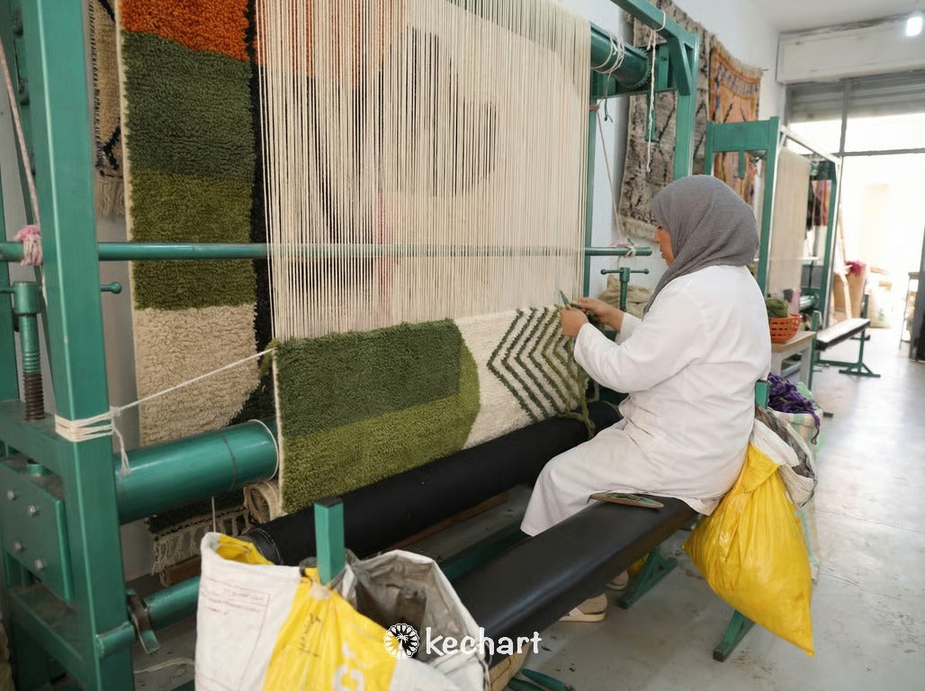 Custom Beni Ourain Rug - Made to Order Olive Green & Kombu Wool Rug