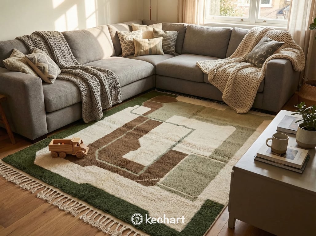 Custom Beni Ourain Rug - Handwoven Moroccan Wool Rug in Olive & Sage Diamonds