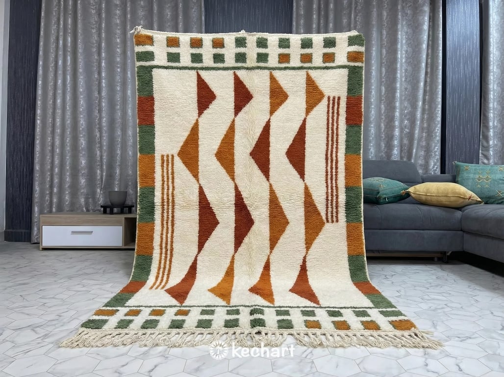 Custom Size Beni Ourain Rug - Handwoven Moroccan Wool in Rust & Earth Tones