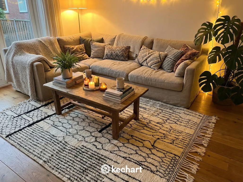 Custom Beni Ourain Rug - Handwoven Moroccan Wool in Cream & Charcoal Diamond