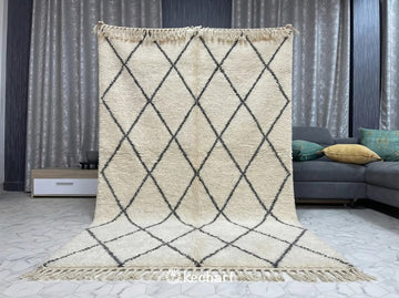 Custom Size Beni Ourain Rug - Handwoven Moroccan Wool in Cream & Charcoal