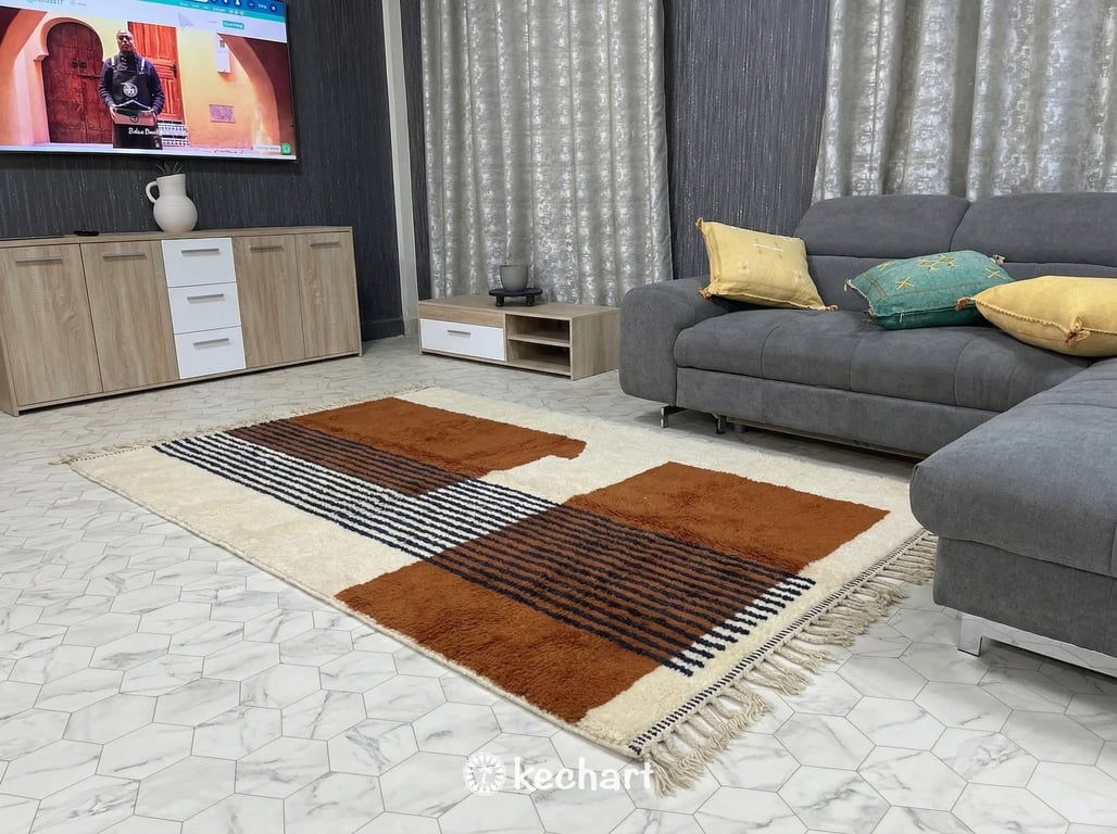 Custom Beni Ourain Wool Rug - Made to Order Geometric Rust & Cream
