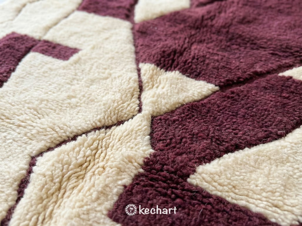 Custom Beni Ourain Moroccan Rug - Cream and Bordeaux Diamond Pattern