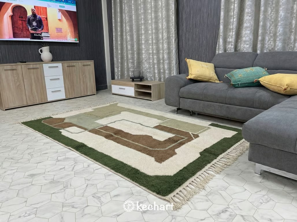 Custom Beni Ourain Rug - Handwoven Moroccan Wool Rug in Olive & Sage Diamonds