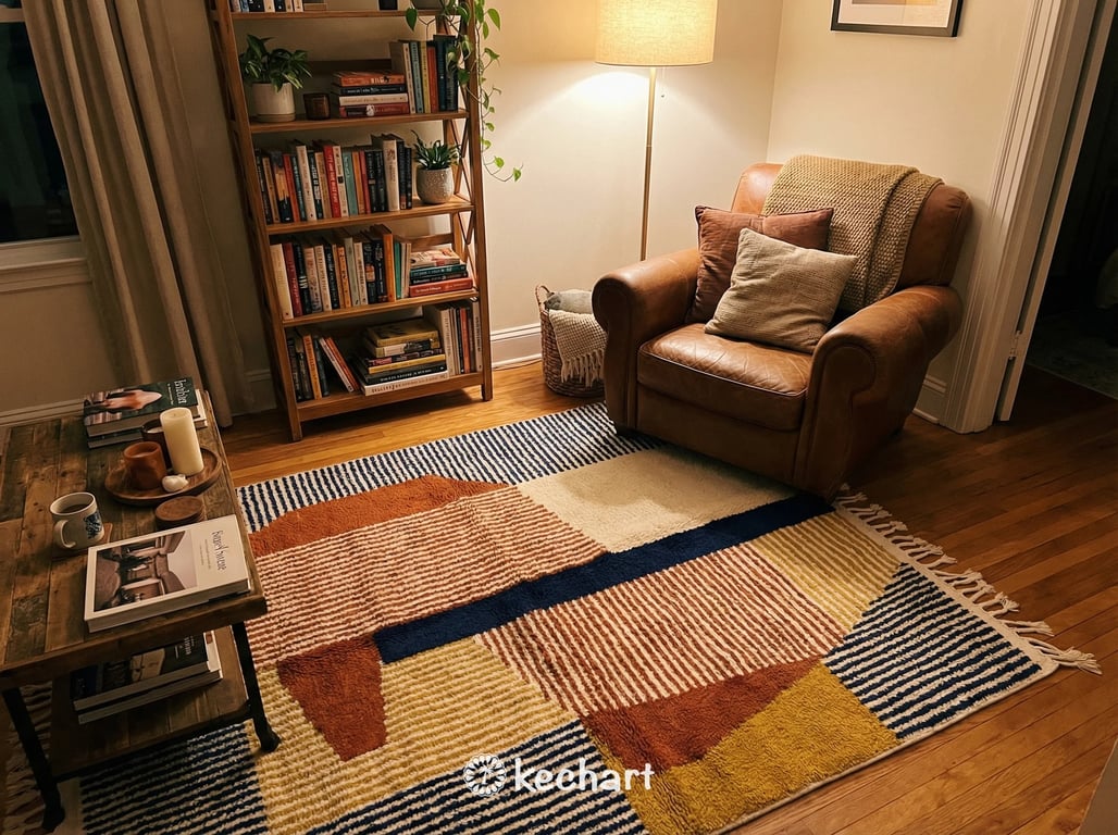 Custom Beni Ourain Rug - Made to Order Moroccan Wool Rust & Navy Diamonds