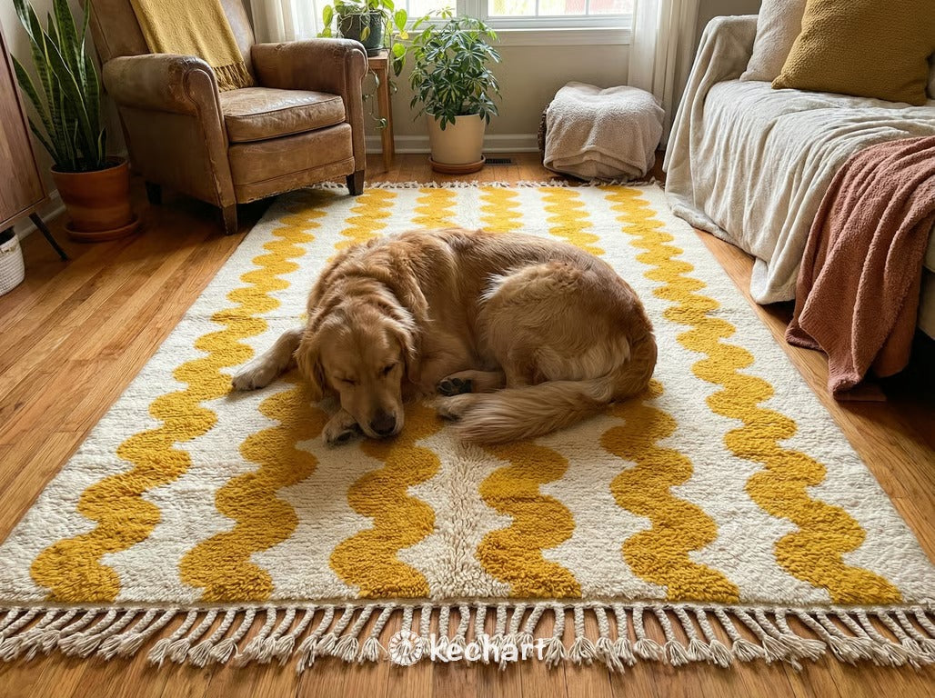 Custom Beni Ourain Rug - Handwoven Moroccan Wool, Cream & Saffron Diamond Pattern