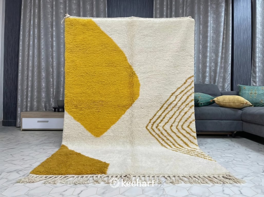 Custom Size Beni Ourain Rug - Handwoven Moroccan Wool, Cream & Sunflower