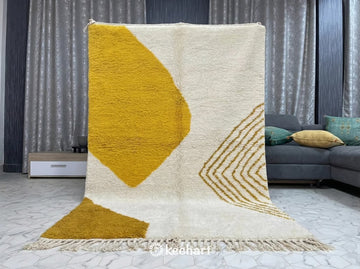 Custom Size Beni Ourain Rug - Handwoven Moroccan Wool, Cream & Sunflower