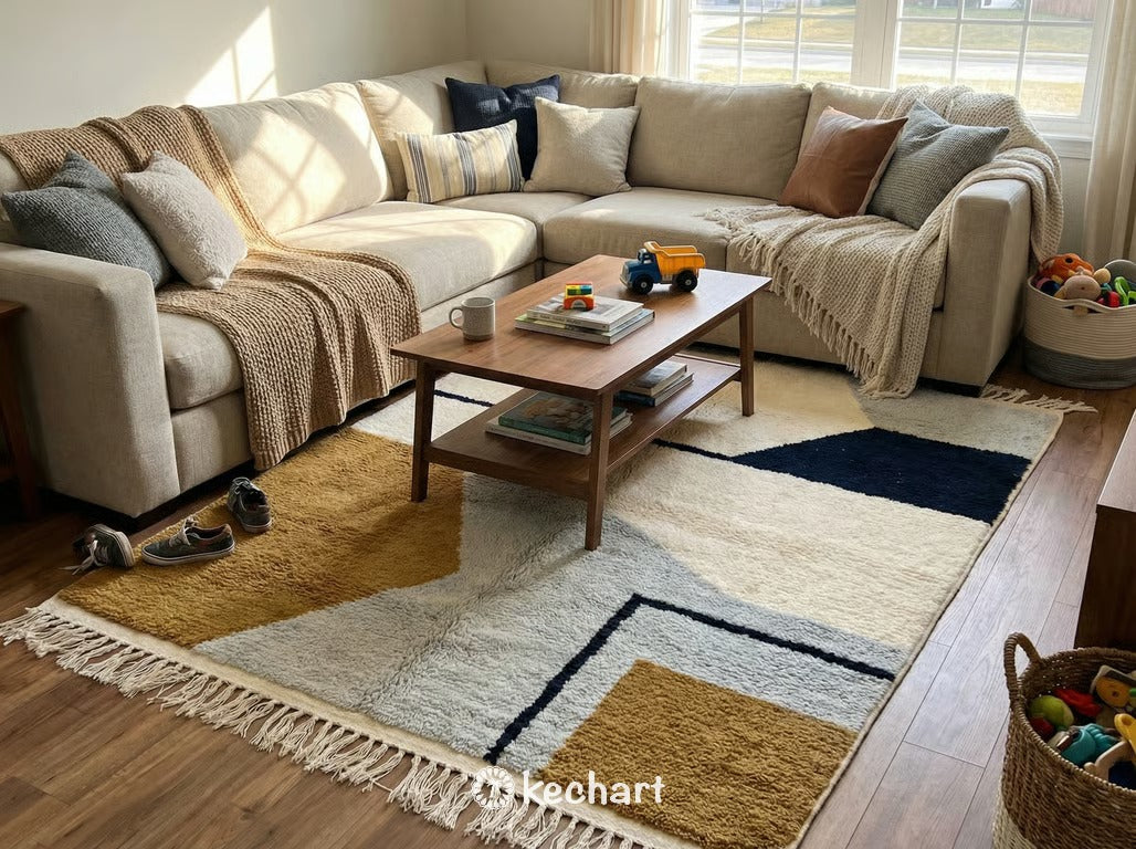 Custom Size Beni Ourain Rug - Handwoven Moroccan Wool with Diamond Pattern