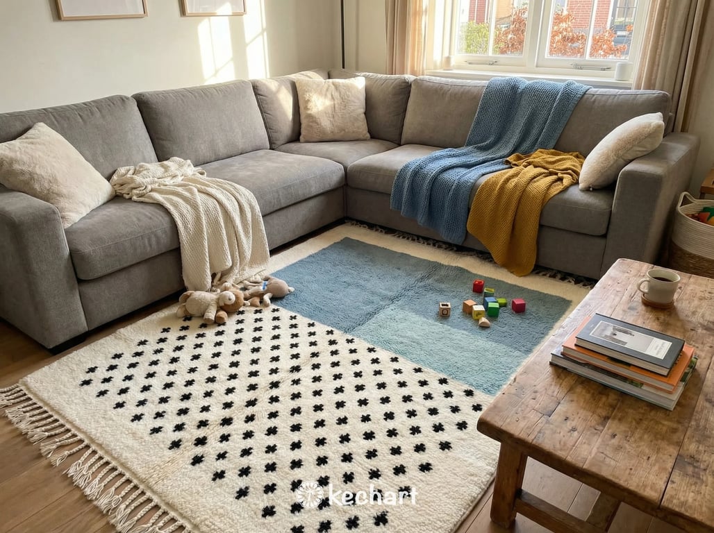 Custom Beni Ourain Rug - Made to Order Moroccan Wool in Dusty Blue & Cream