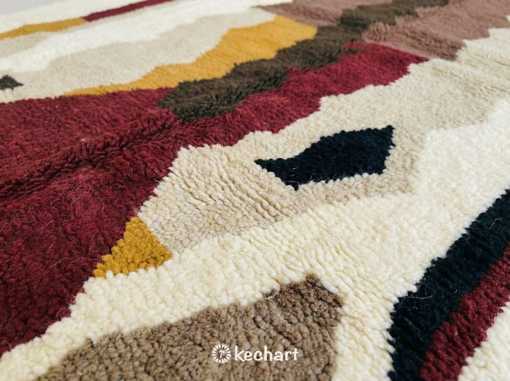Custom Beni Ourain Rug - Made to Order Plush Wool Rug in Oxblood & Earth Tones