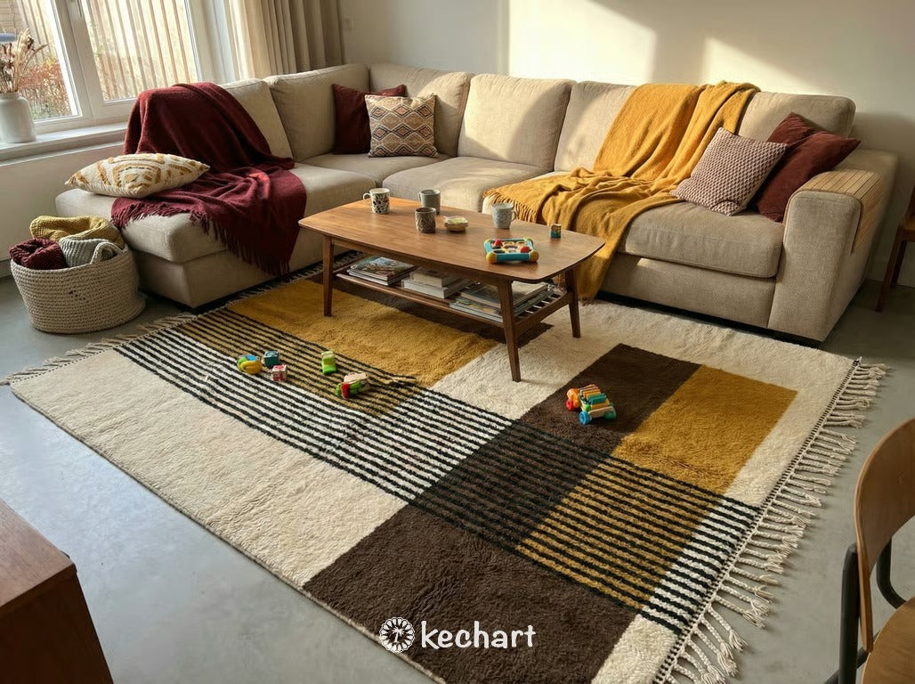 Custom Size Beni Ourain Rug - Handwoven Moroccan Wool Geometric Pattern