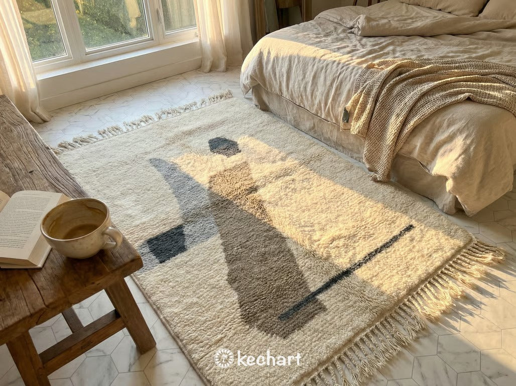 Custom Beni Ourain Rug - Made to Order Grey & White Geometric Wool